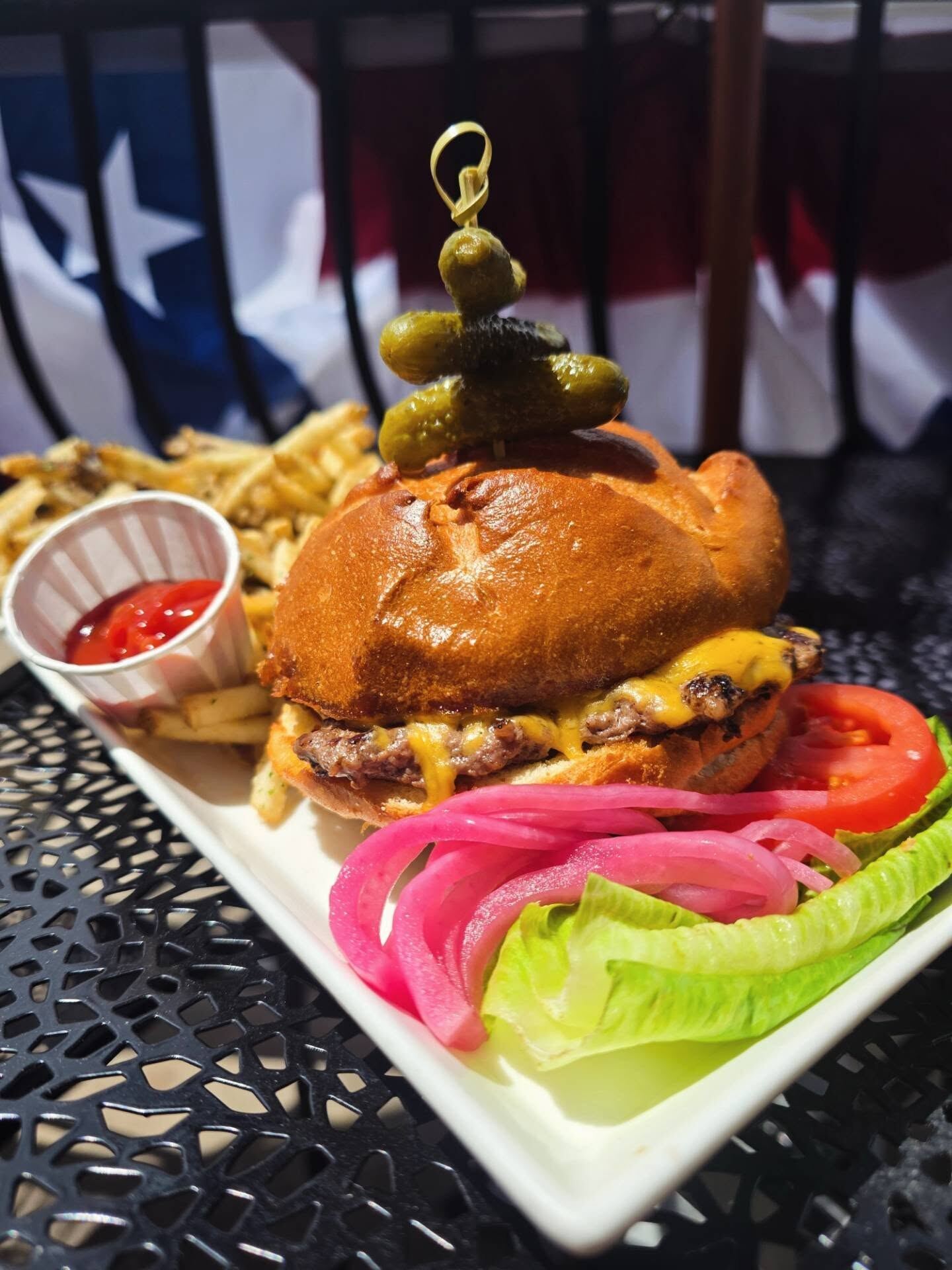 Classic cheeseburger and fries at Borracho's