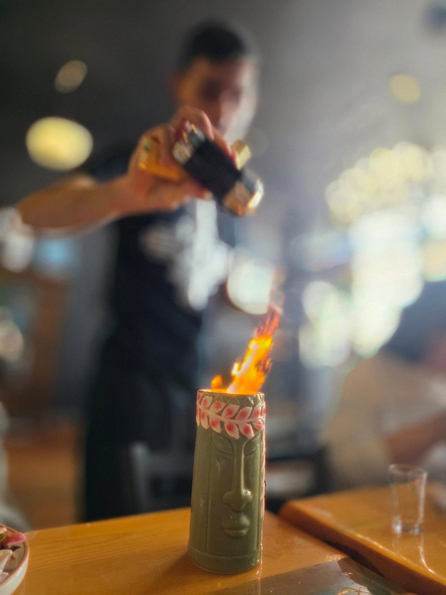 Flaming tableside cocktail at Borracho's